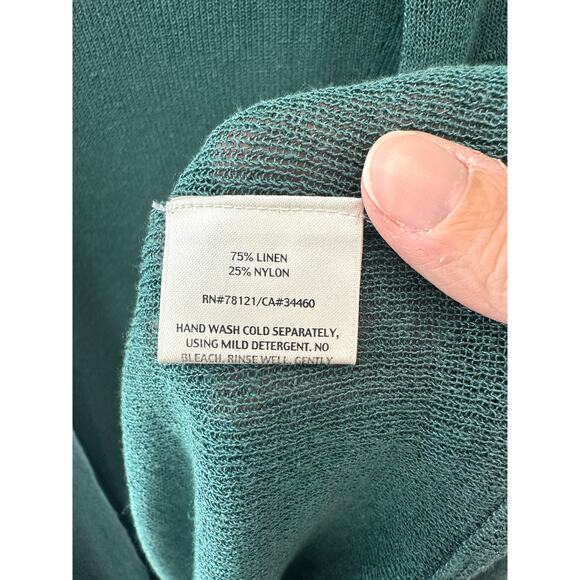 EILEEN FISHER | Teal Linen Blend Open Front Long Cardigan Sweater | Small - Picture 6 of 7